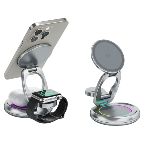Metal Foldable Wireless Charger +  Transparent Mecha Light-up Mouse