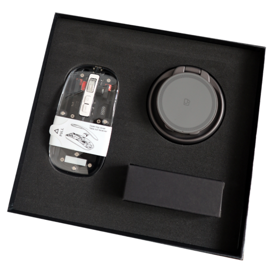 Metal Foldable Wireless Charger +  Transparent Mecha Light-up Mouse